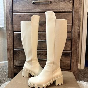 JustFab Cream Over the Knee Boots